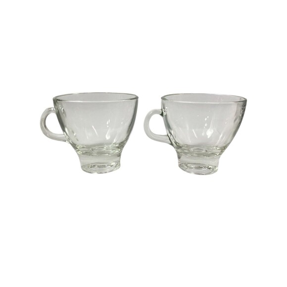 Vintage Glass Tea Cup Espresso Coffee Mug Clear Set Of 2 With Handles 4 oz Each - Picture 4 of 10